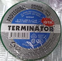 Изолента зеленая ПВХ, огнеупорная, всепогодная 0,17 мм, 19 мм, 20 м Terminator IU1K Изолента зеленая ПВХ, огнеупорная, всепогодная 0,17 мм, 19 мм, 20 м Terminator IU1K